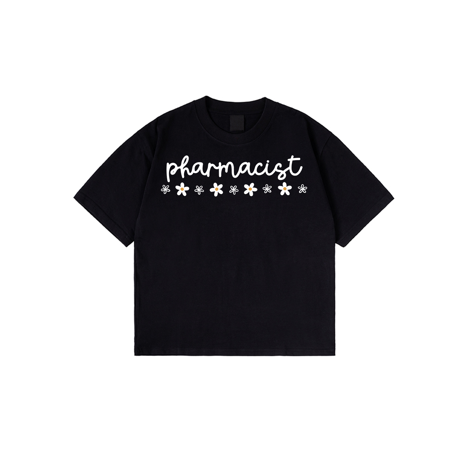 Pharmacist t-shirt with floral text design available in multiple colors